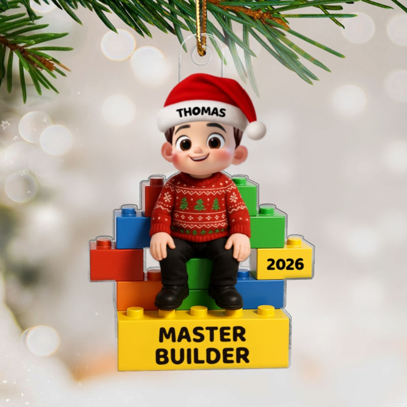 Little Kid Master Builder personalized acrylic ornament preview