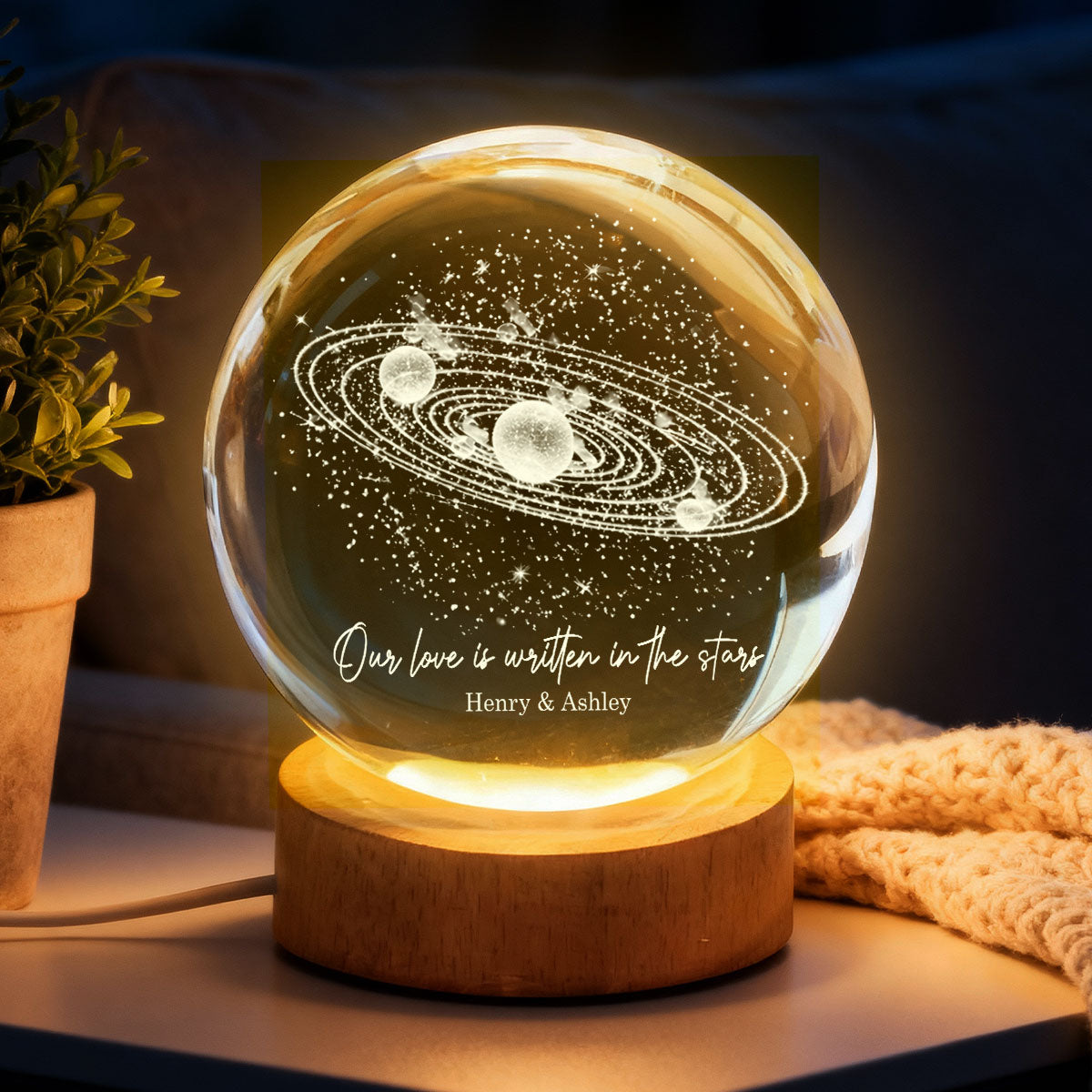 Our Love is Written in the Stars Universe Solar System - Personalized Crystal Ball LED Night Light