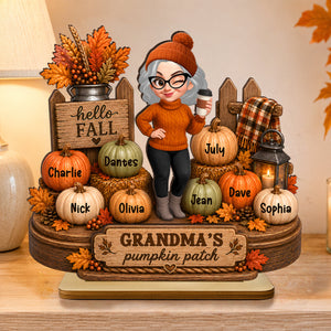 Hello Fall Grandma's Pumpkin Patch - Personalized 2-Layered Wooden Plaque - Cozy Fall Decor for Grandma