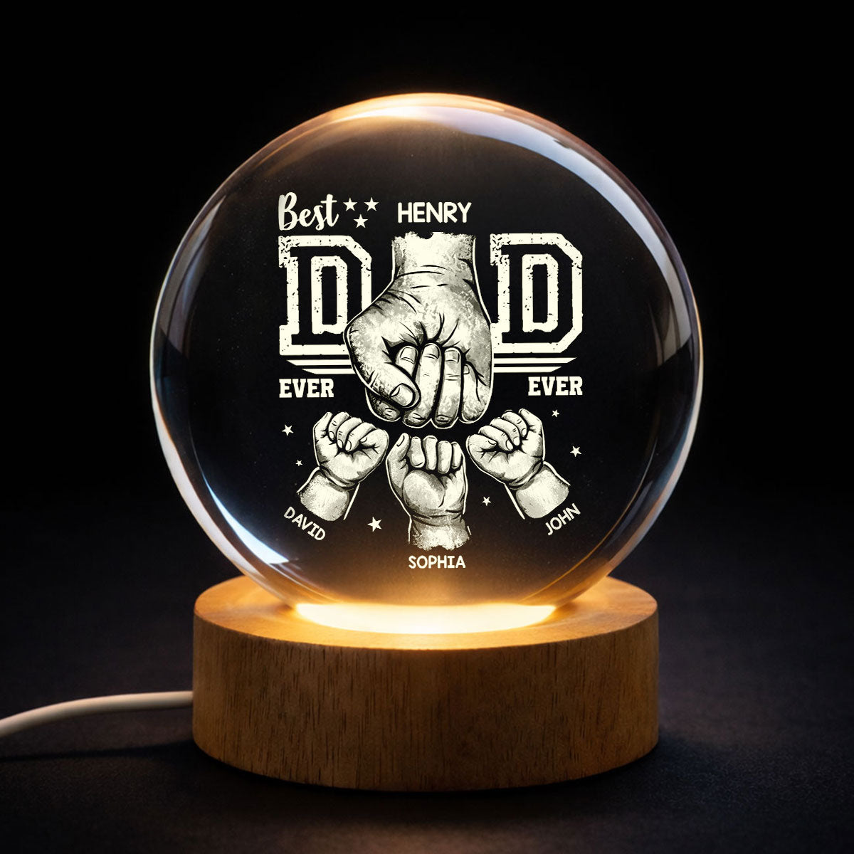 Best Dad Ever - Personalized Crystal Ball LED Night Light