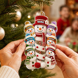Cute Snowman Grandma & Grandkids Personalized Acrylic Ornament 3