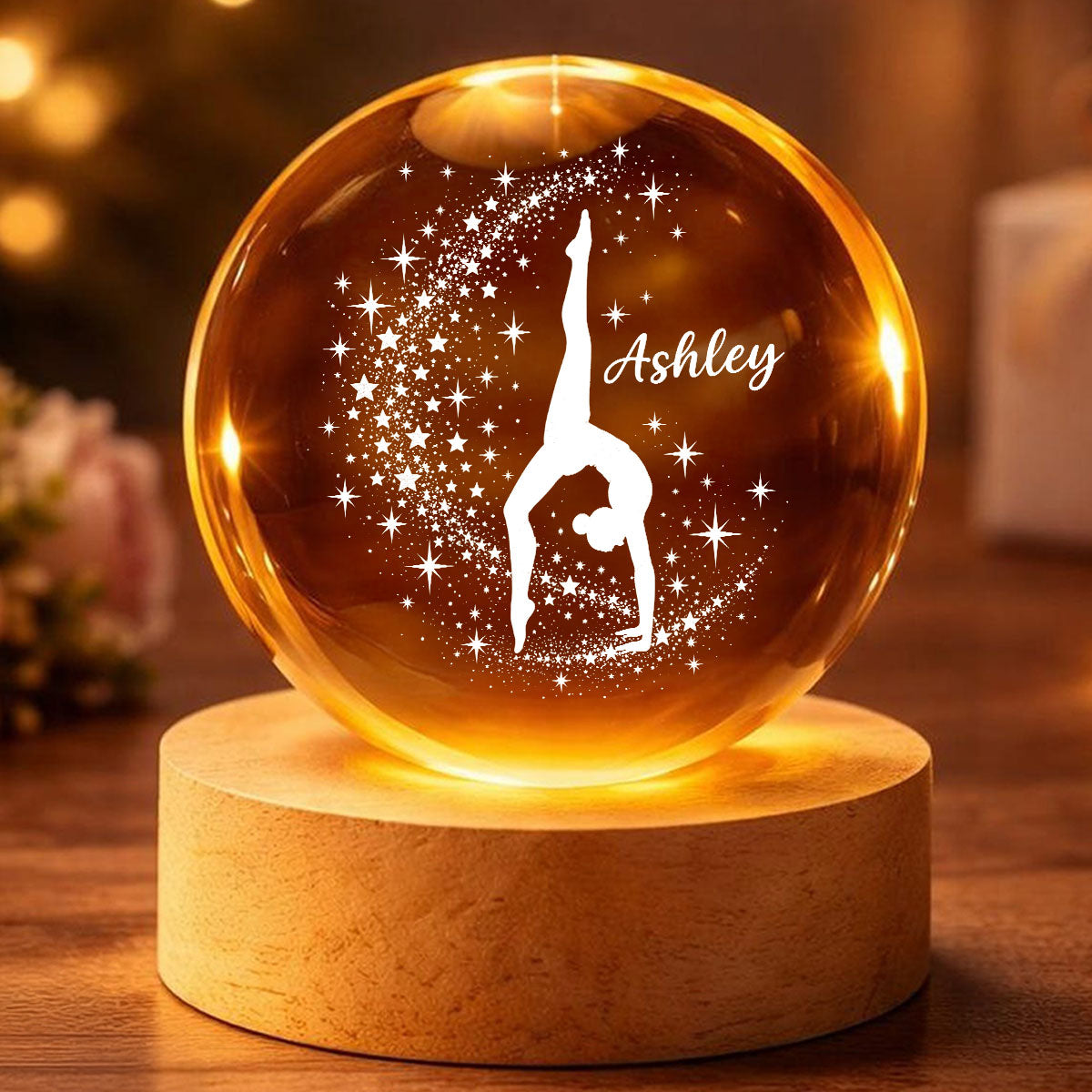 Beautiful Gymnastic Girl Custom Name - Personalized Crystal Ball LED Night Light