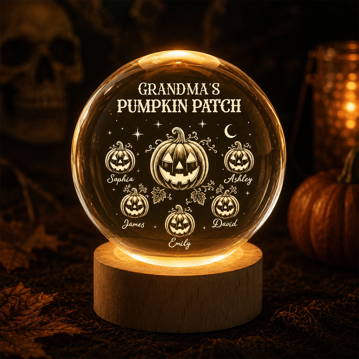Halloween Grandma Pumpkins - Personalized Crystal Ball LED Night Light