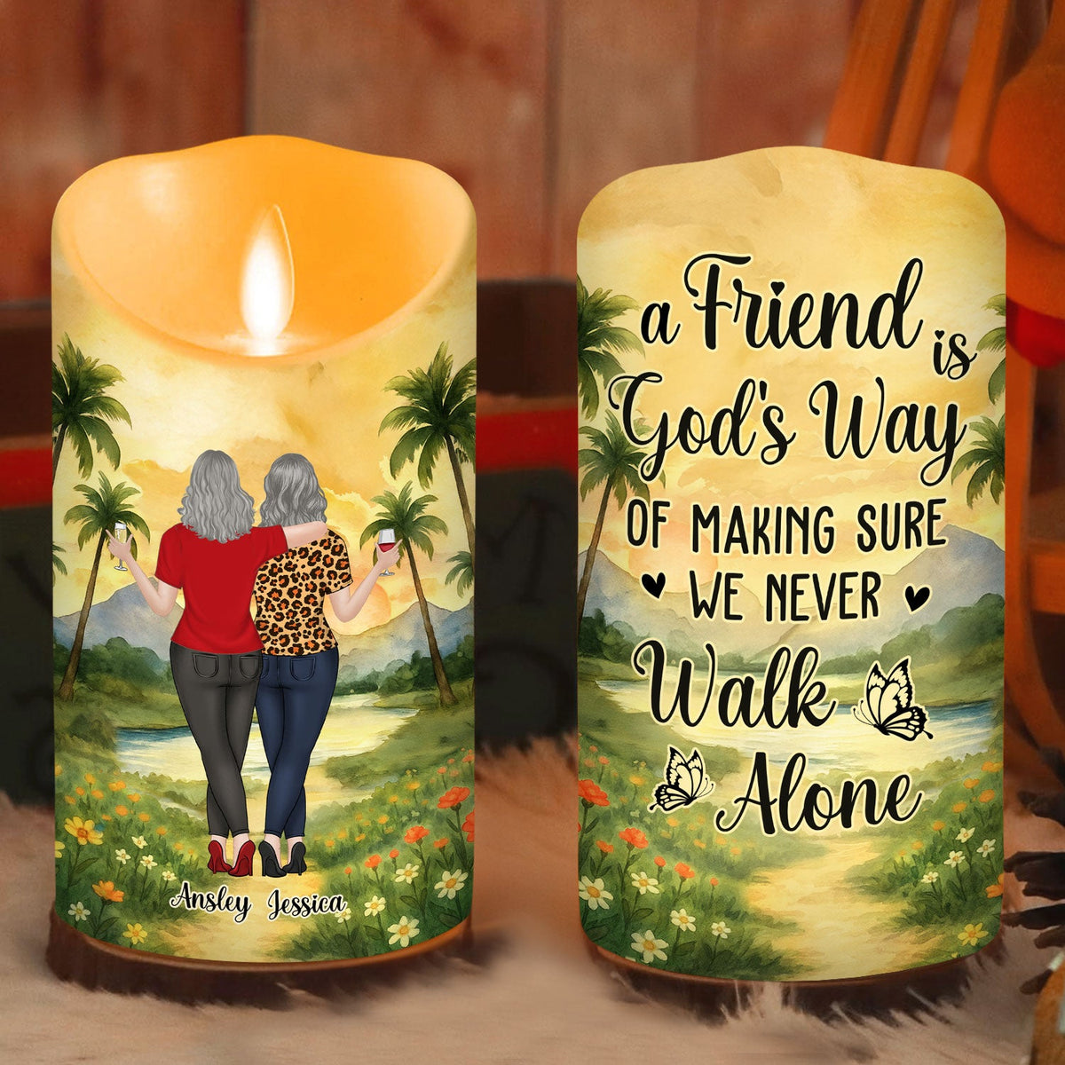 Besties Sisters Never Walk Alone - Personalized LED Candle