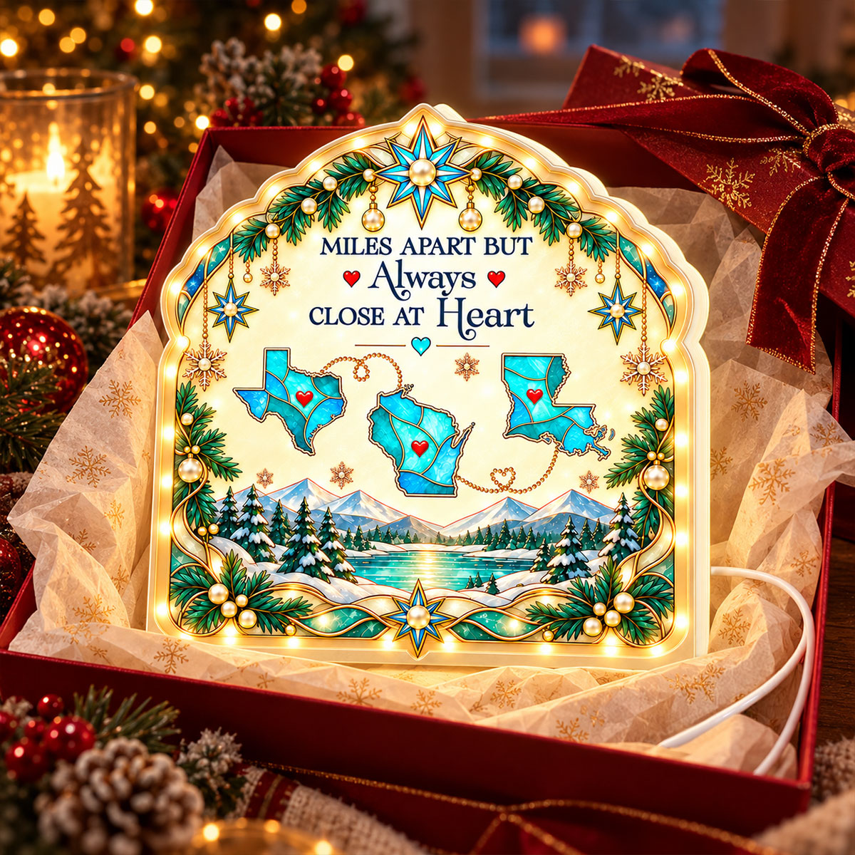 Miles Apart But Close At Heart State Map personalized light box