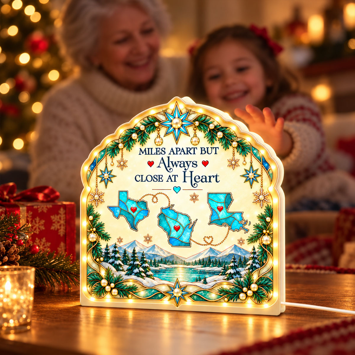 Miles Apart But Close At Heart State Map personalized light box