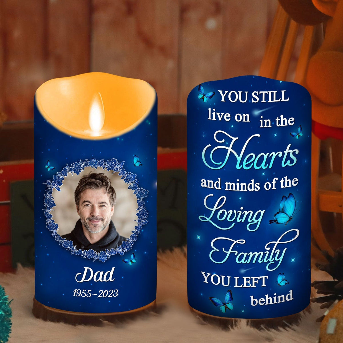 Hearts And Minds personalized LED memorial candle