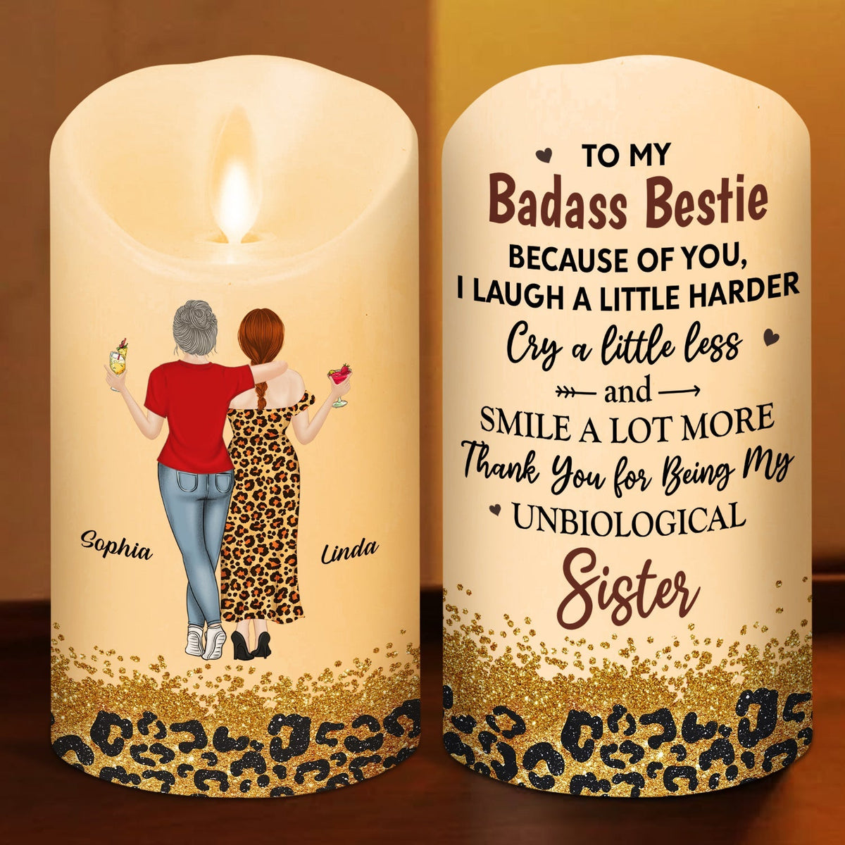 Because Of You I Laugh A Little Harder personalized LED candle