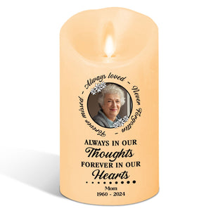 Always In Our Thoughts personalized LED memorial candle