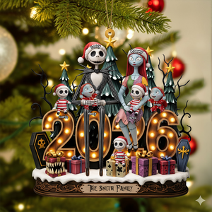 Spooky Family Ornament hanging on Christmas tree