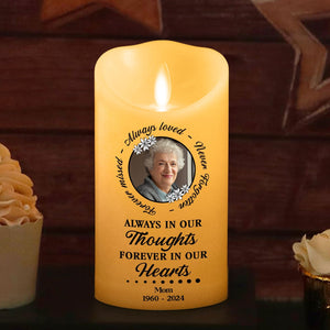 Always In Our Thoughts personalized LED memorial candle