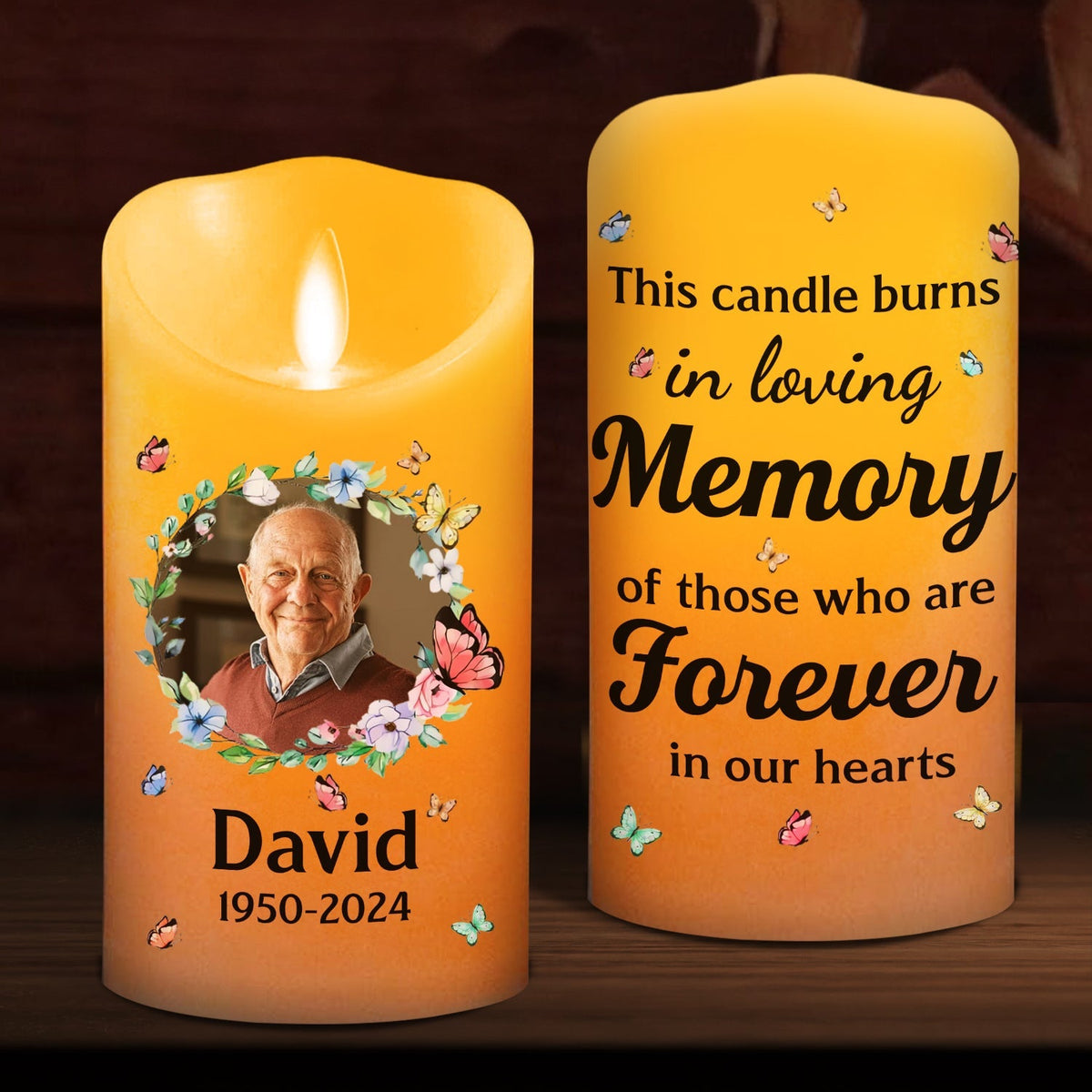 This Candle Burns In Loving Memory personalized LED memorial candle
