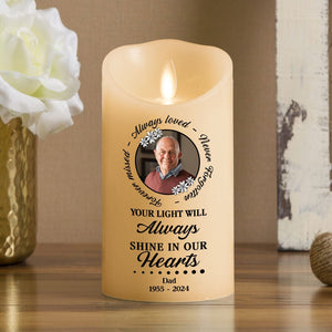 Always In Our Thoughts personalized LED memorial candle