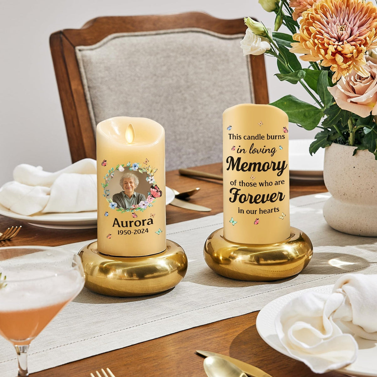This Candle Burns In Loving Memory personalized LED memorial candle