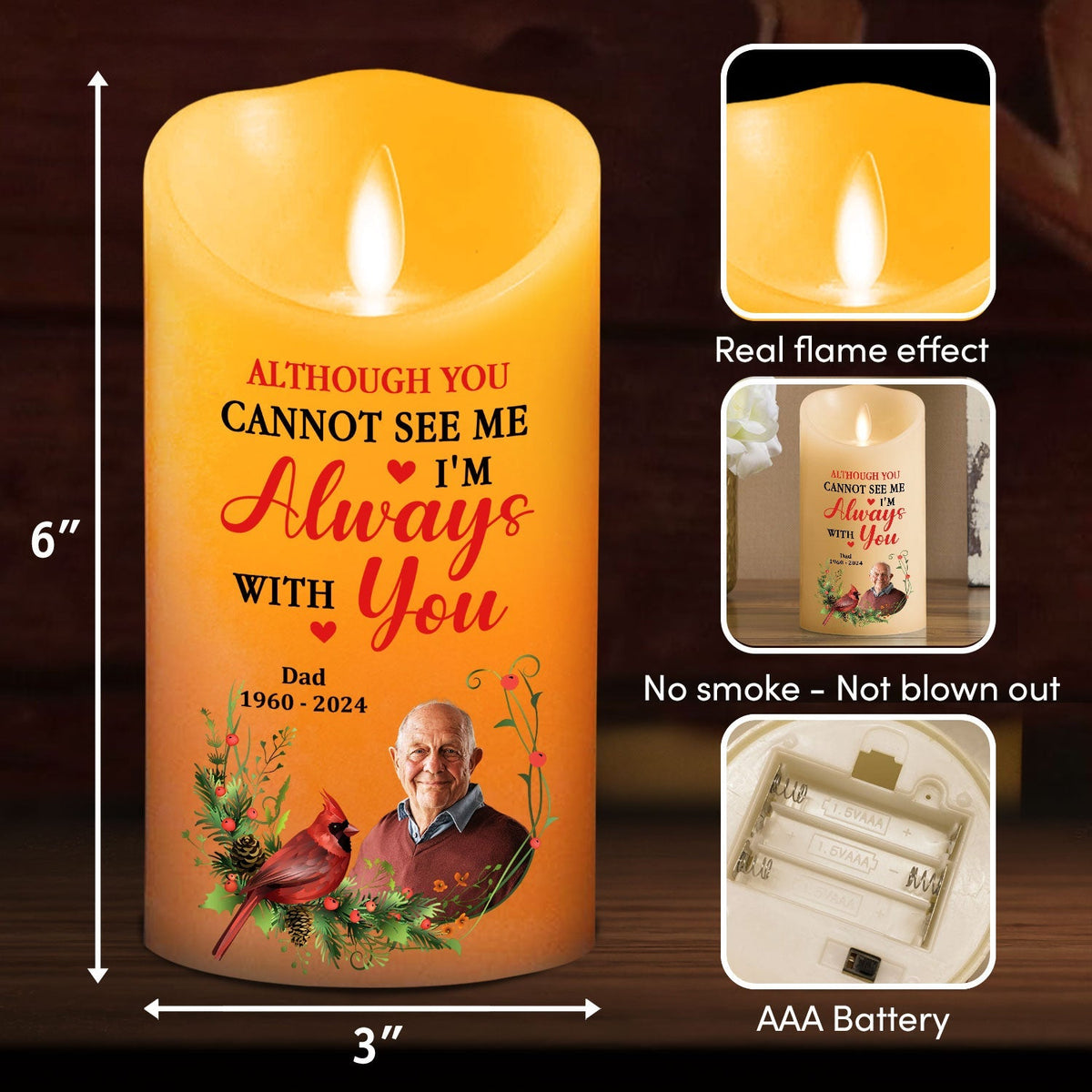 I Am Always With You personalized LED memorial candle