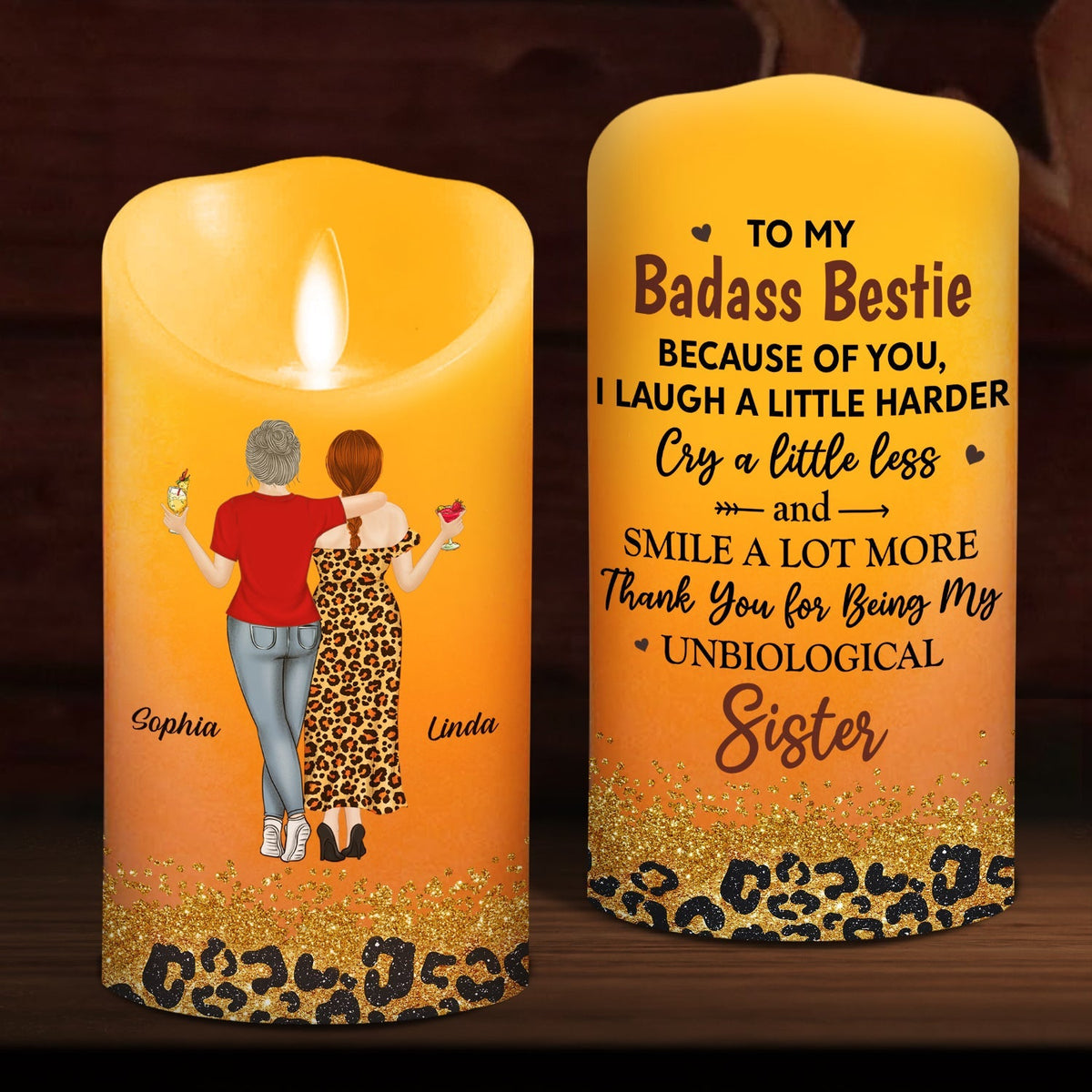 Because Of You I Laugh A Little Harder personalized LED candle
