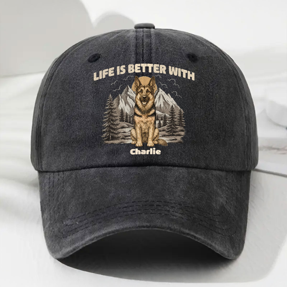 Mountain Trips With Dogs Personalized Vintage Washed Denim Cap