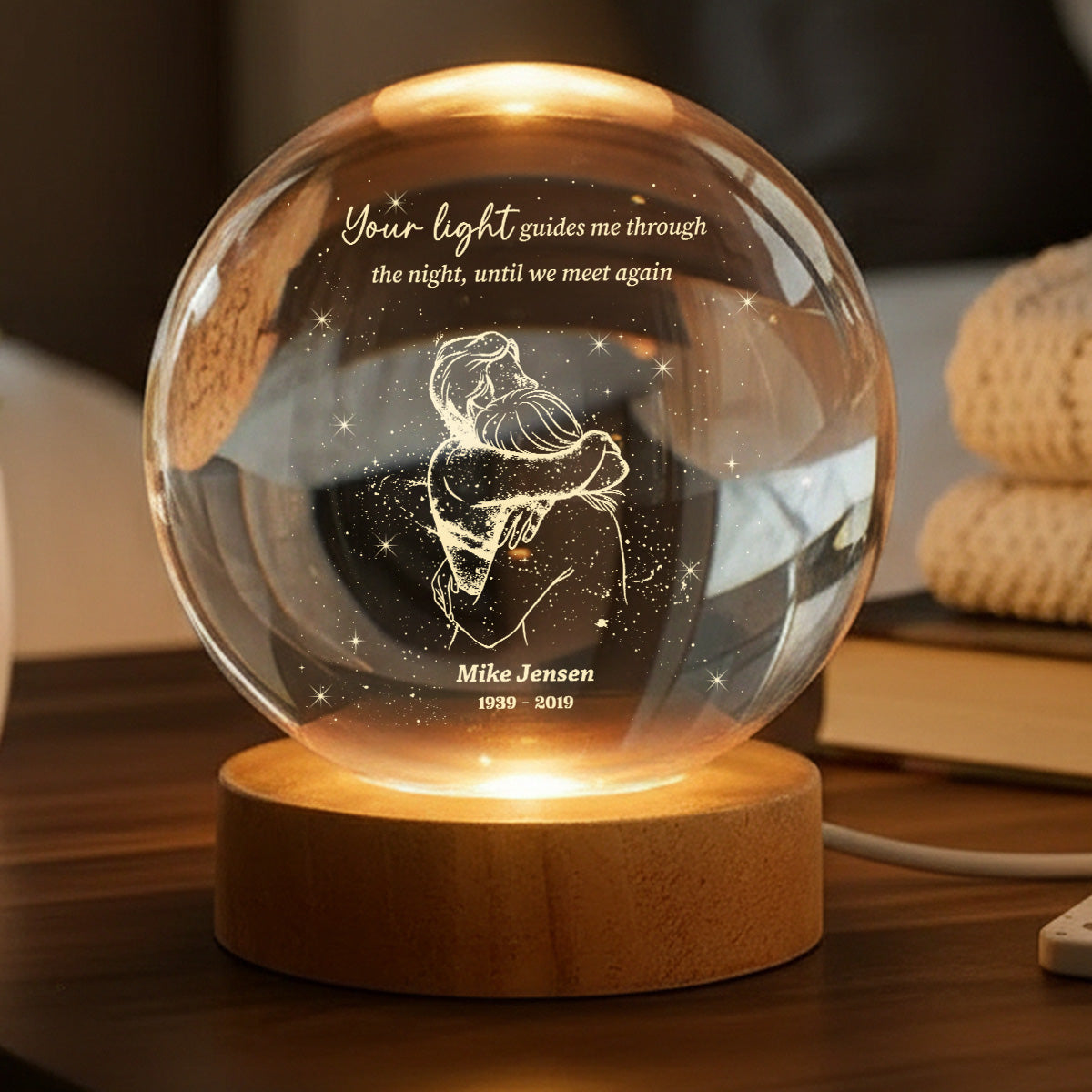 A Piece Of My Heart Lives in Heaven Couple Hugging - Personalized Crystal Ball LED Night Light