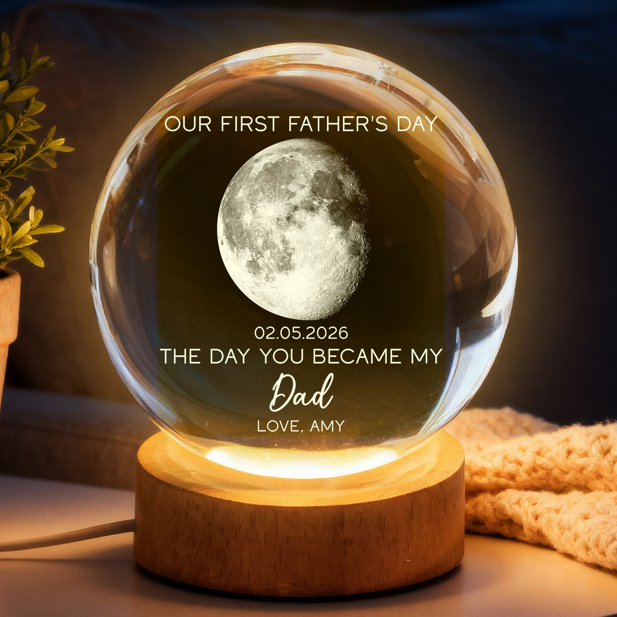 The Day You Became My Dad Custom Moon Phase - Personalized Crystal Ball LED Night Light