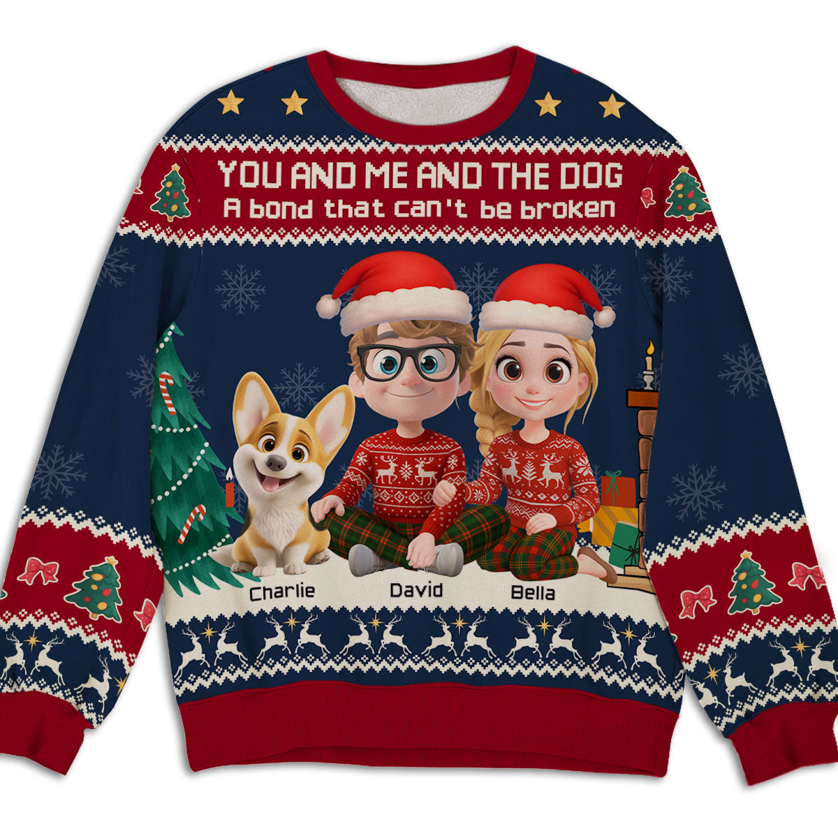 You And Me And Our Dog Christmas - Personalized All-Over-Print Sweatshirt