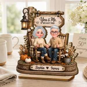 Husband Wife Sitting on Rocking Chair - Personalized 2-Layered Wooden Plaque