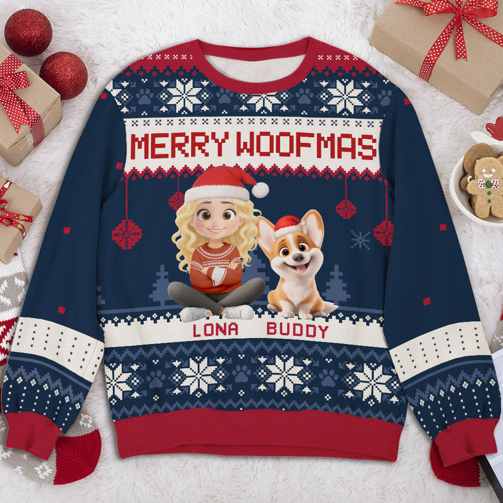 Merry Woofmas Cartoon - Personalized All-Over-Print Sweatshirt