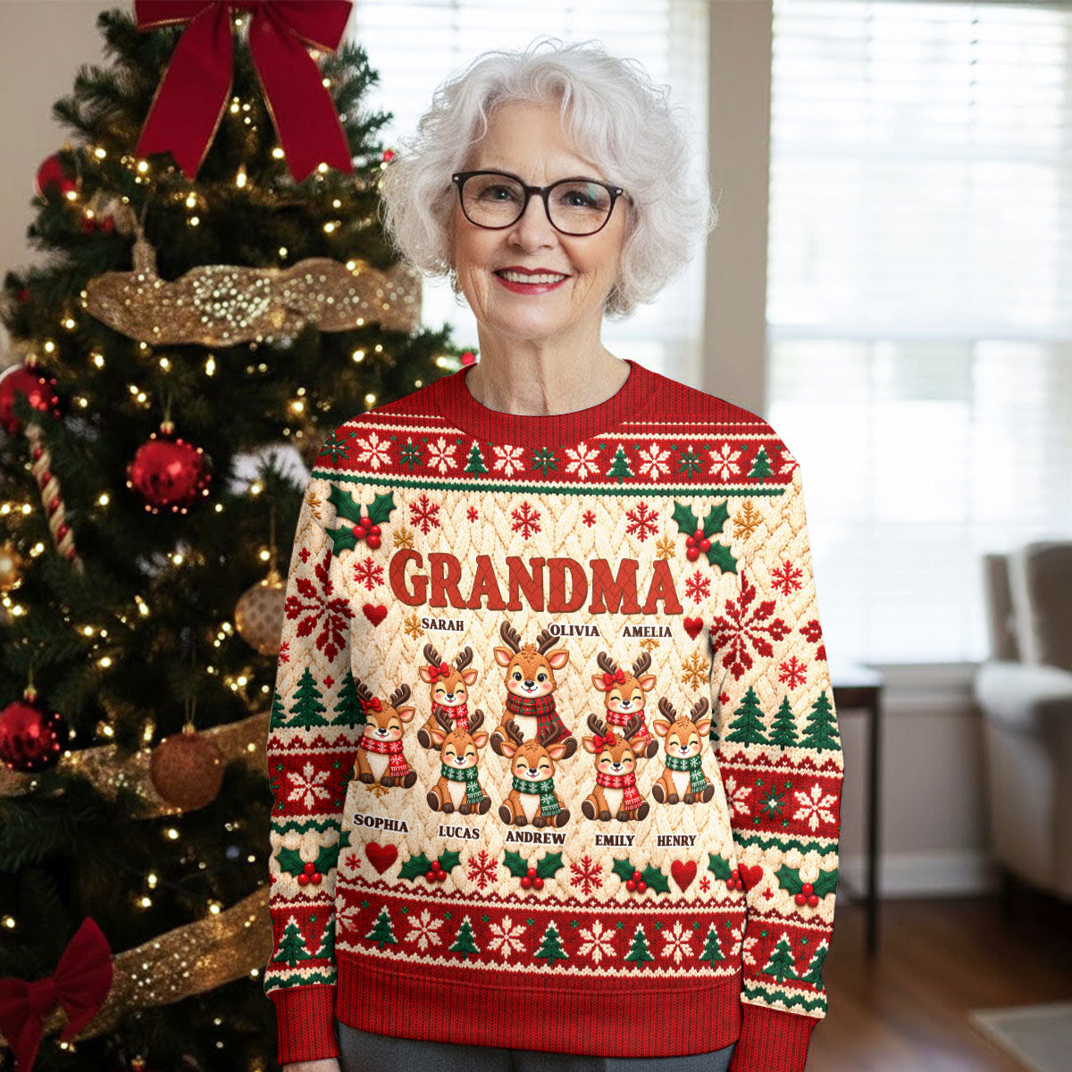 Reindeer Crew - Personalized All-Over-Print Sweatshirt - Christmas Gift For Grandma