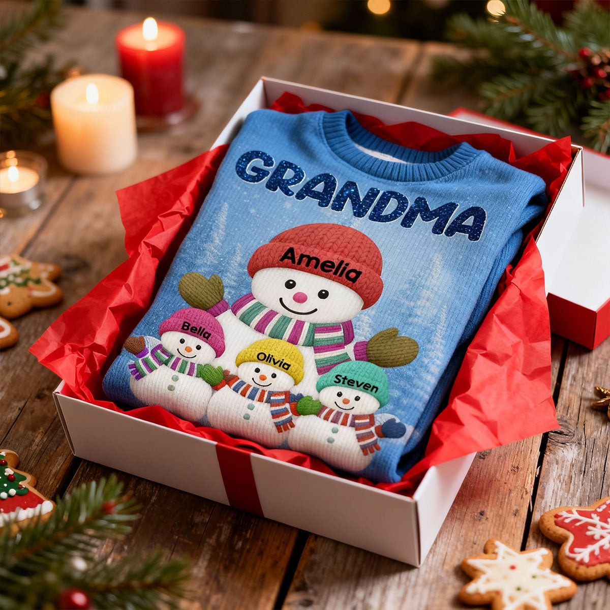 Heartwarming Grandma Grandkids Snowman Together - Personalized Ugly Sweater