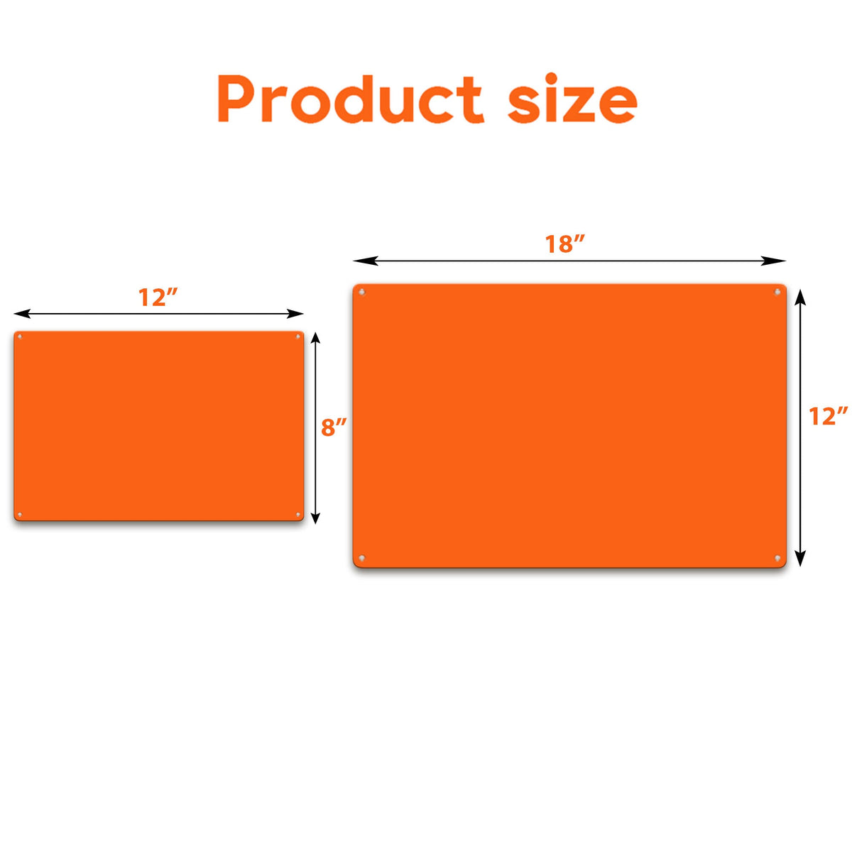 Metal sign size chart 12x8 and 18x12 inches
