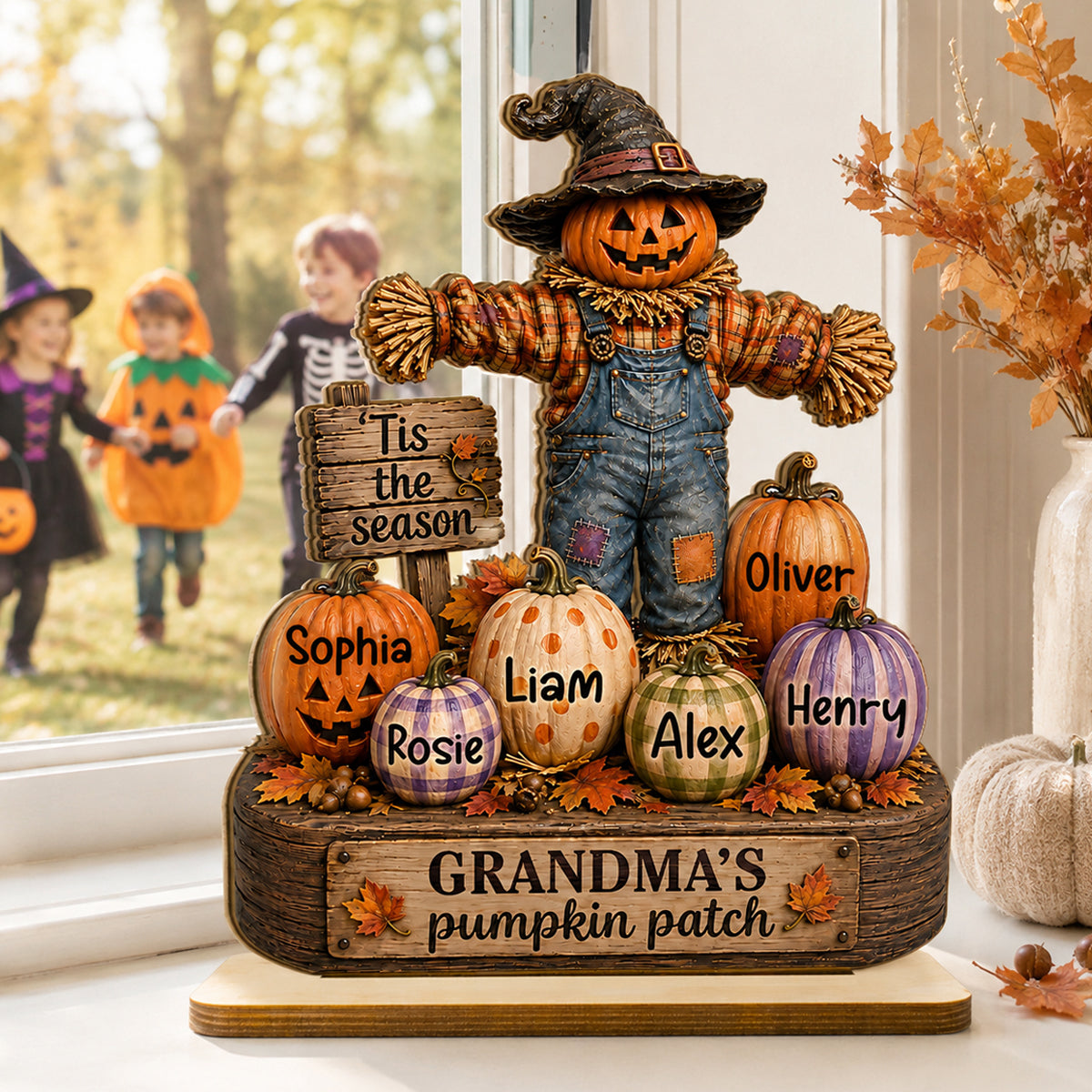 Grandma's Pumpkin Patch Scarecrow - Personalized 2-Layered Wooden Plaque - Halloween Fall Decor for Her
