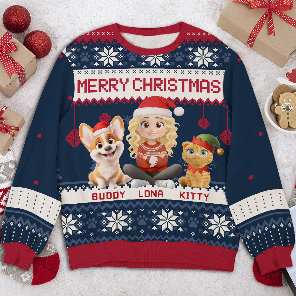 Merry Christmas Cartoon - Personalized All-Over-Print Sweatshirt
