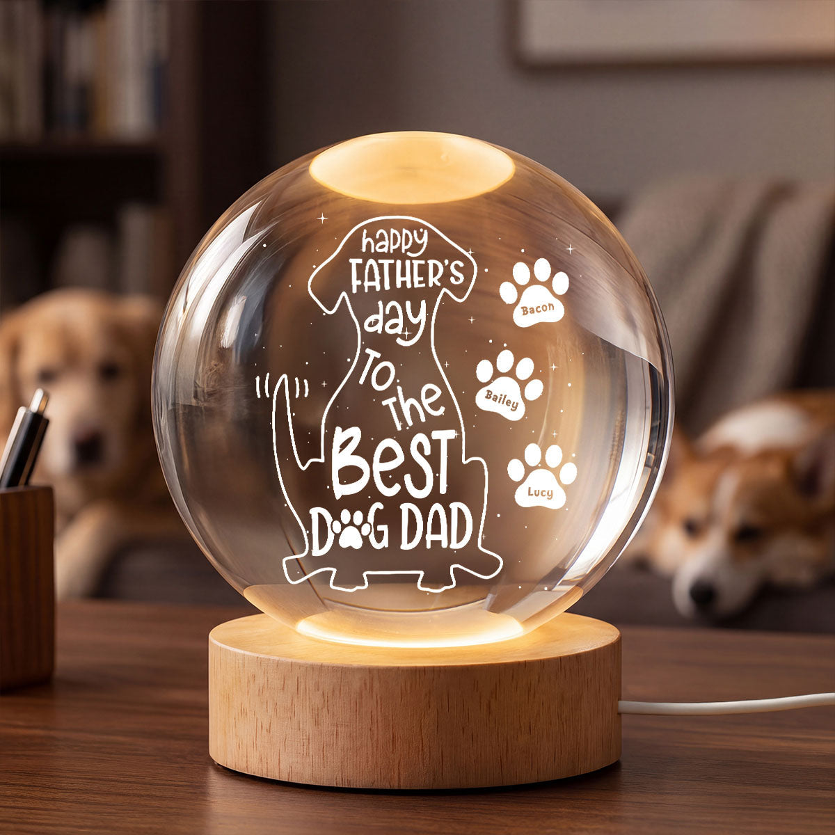 Happy Dog Dad - Personalized Crystal Ball LED Night Light