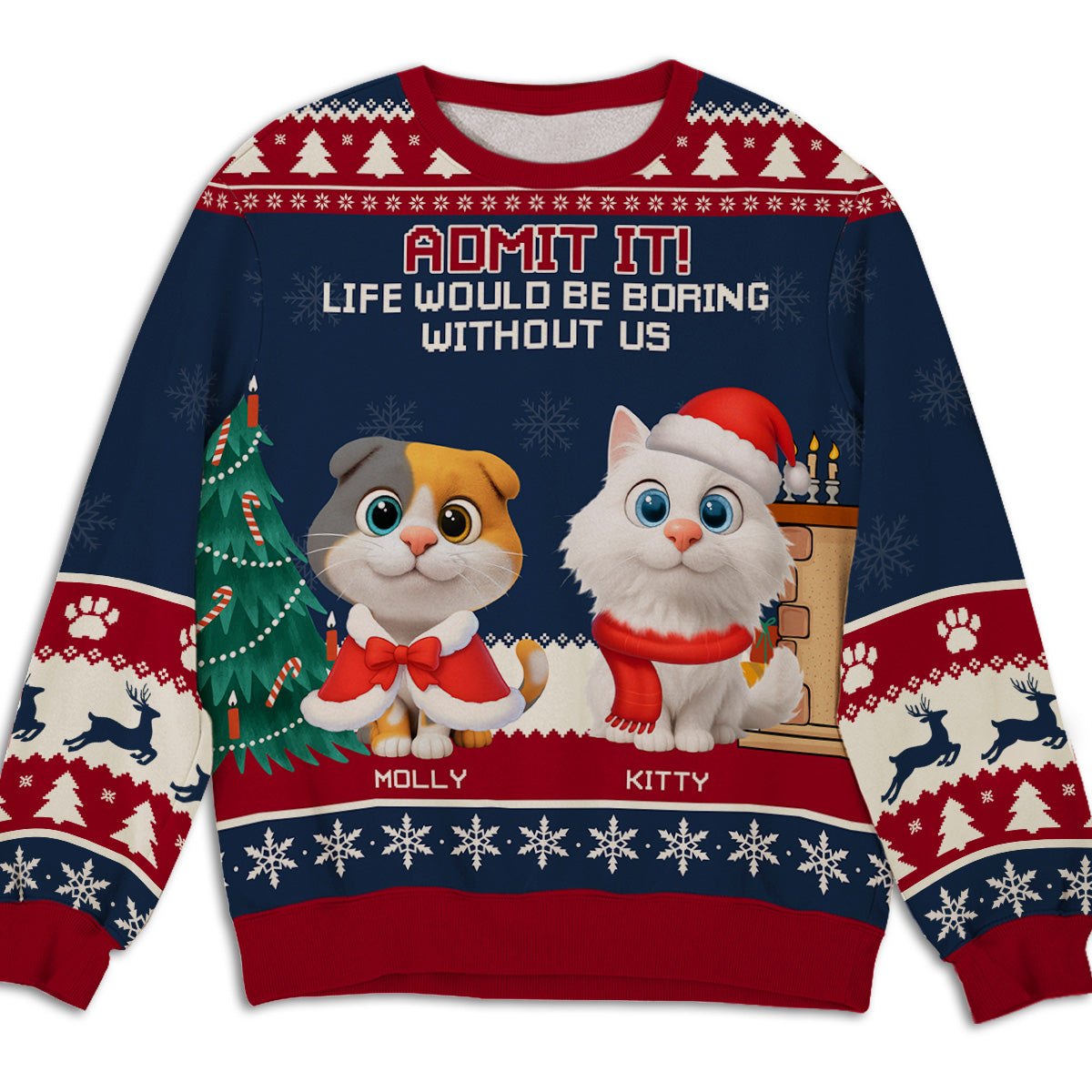 Snowy Pawlidays Cat Cartoon - Personalized All-Over-Print Sweatshirt - Christmas Gift For Mom, Dad