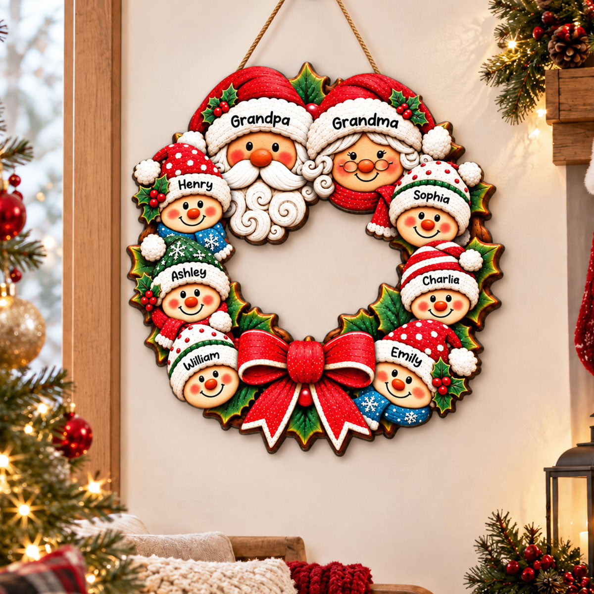 Grandkids Wreath personalized wood sign