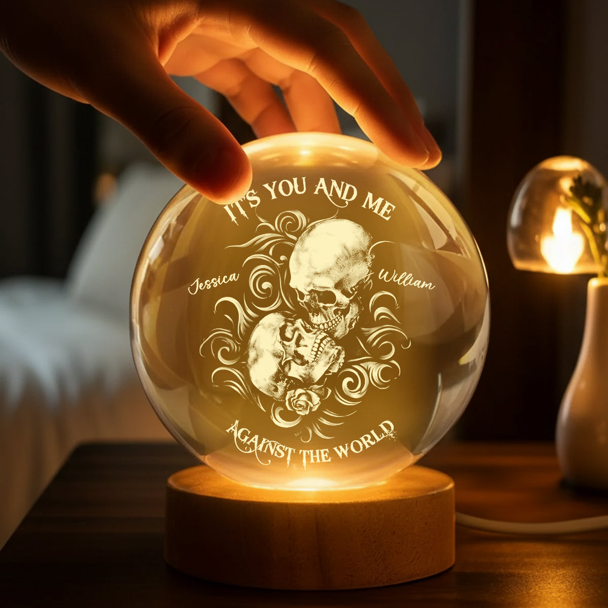 It's You and Me Against the World - Personalized Crystal Ball LED Night Light