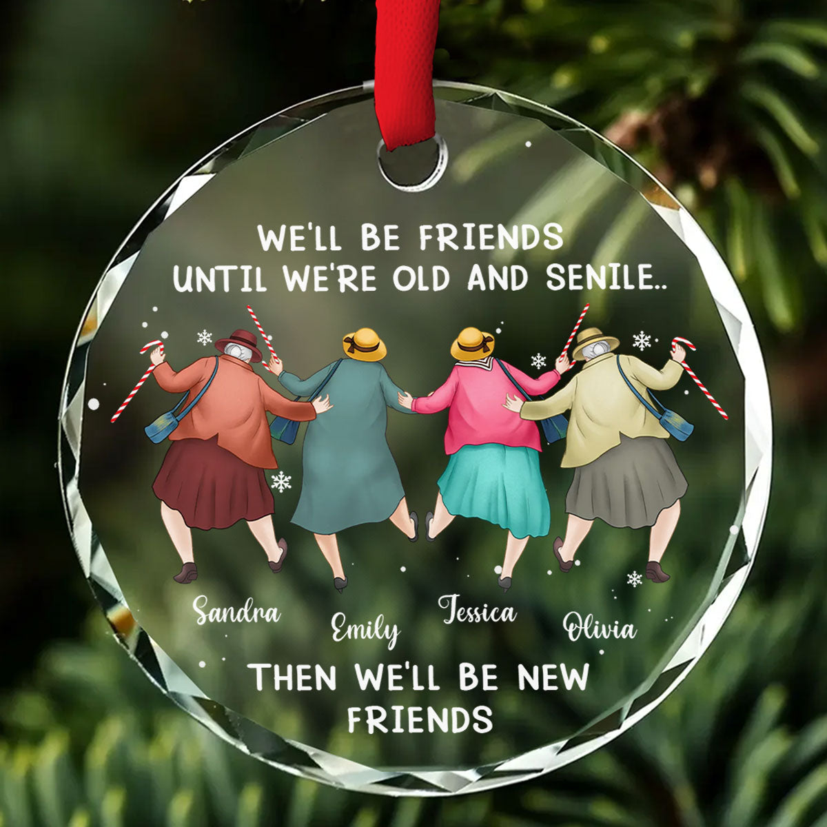 Friendship Never Gets Too Old personalized glass ornament
