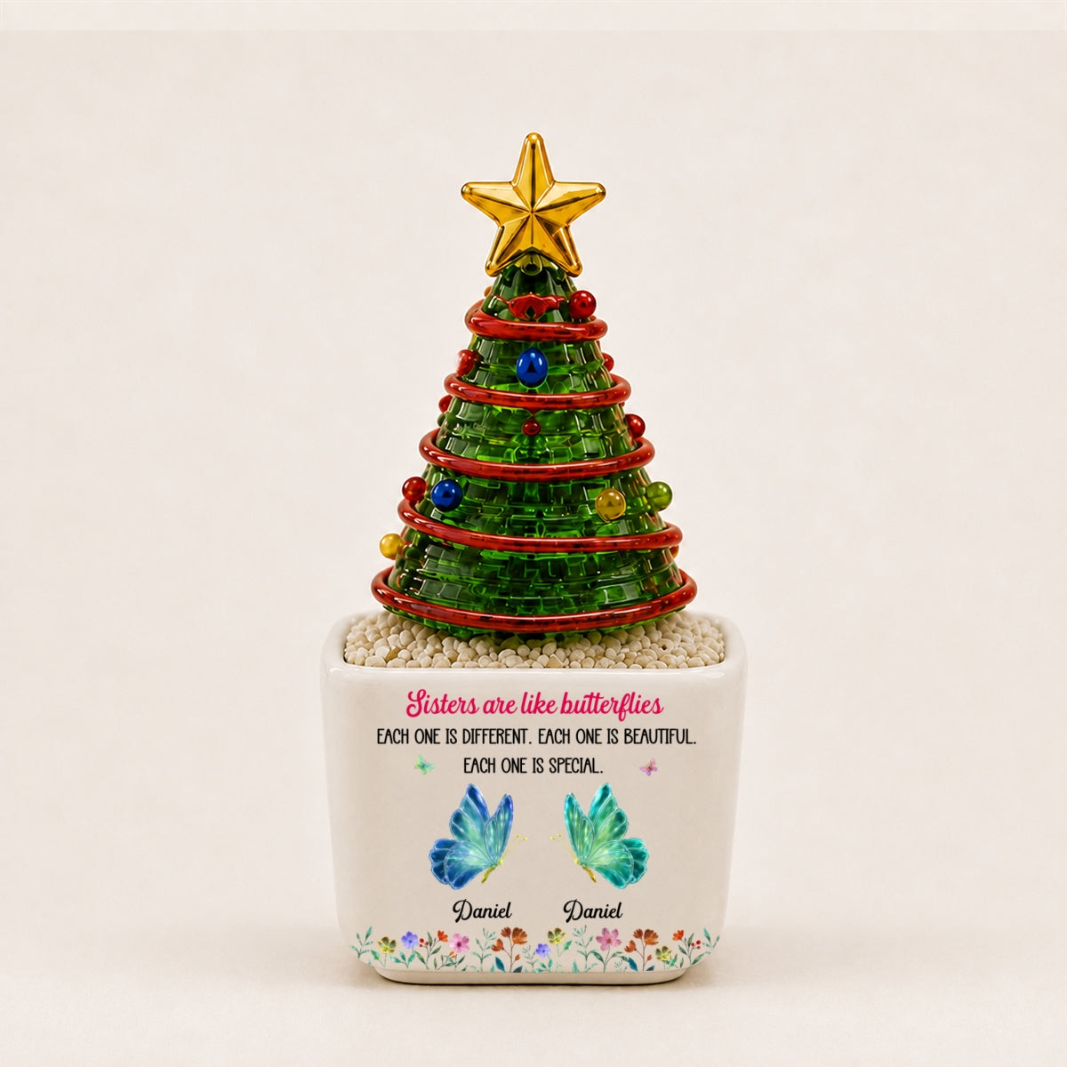Festive Sister Love Personalized Glass Christmas Tree Ribbon