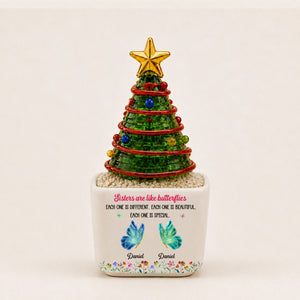 Festive Sister Love Personalized Glass Christmas Tree Ribbon