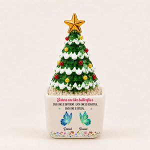 Festive Sister Love Personalized Glass Christmas Tree Snowy