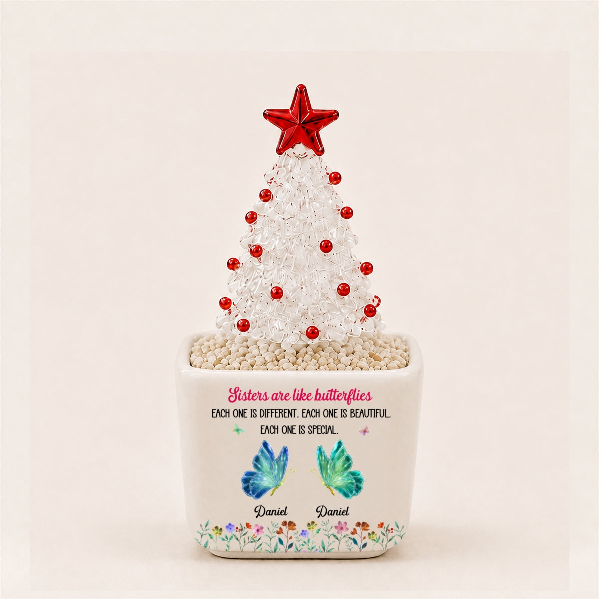 Festive Sister Love Personalized Glass Christmas Tree Red