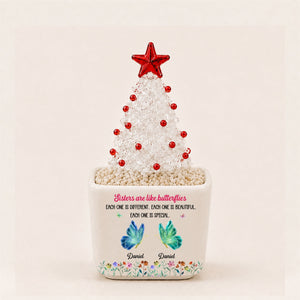 Festive Sister Love Personalized Glass Christmas Tree Red