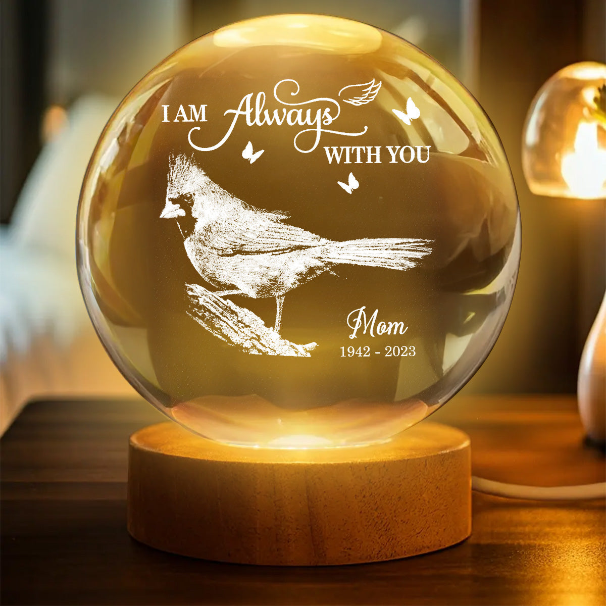 Always With You Cardinal - Personalized Crystal Ball LED Night Light