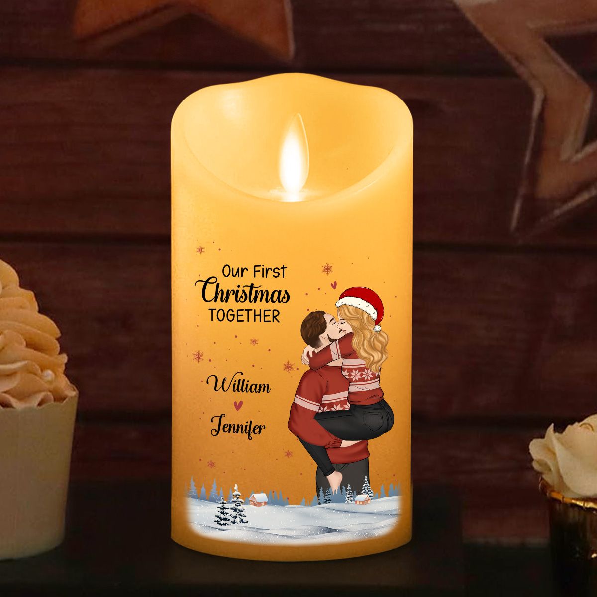 Our First Christmas Together personalized LED candle