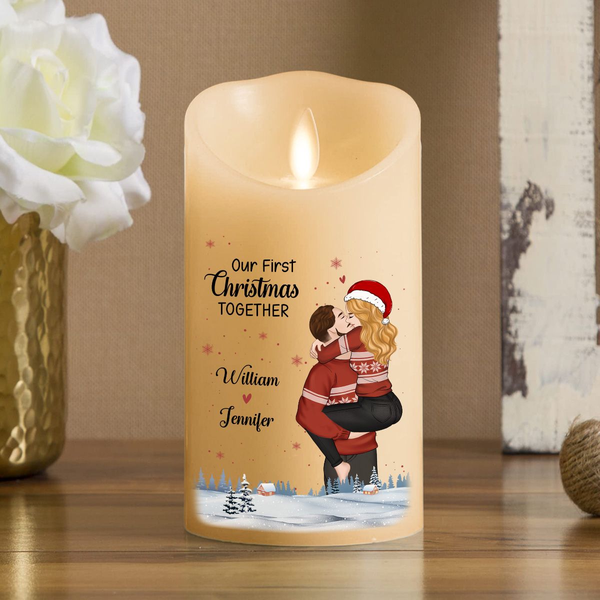 Our First Christmas Together personalized LED candle