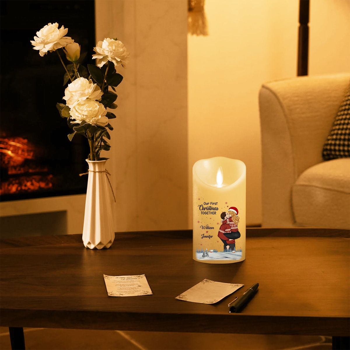Our First Christmas Together personalized LED candle