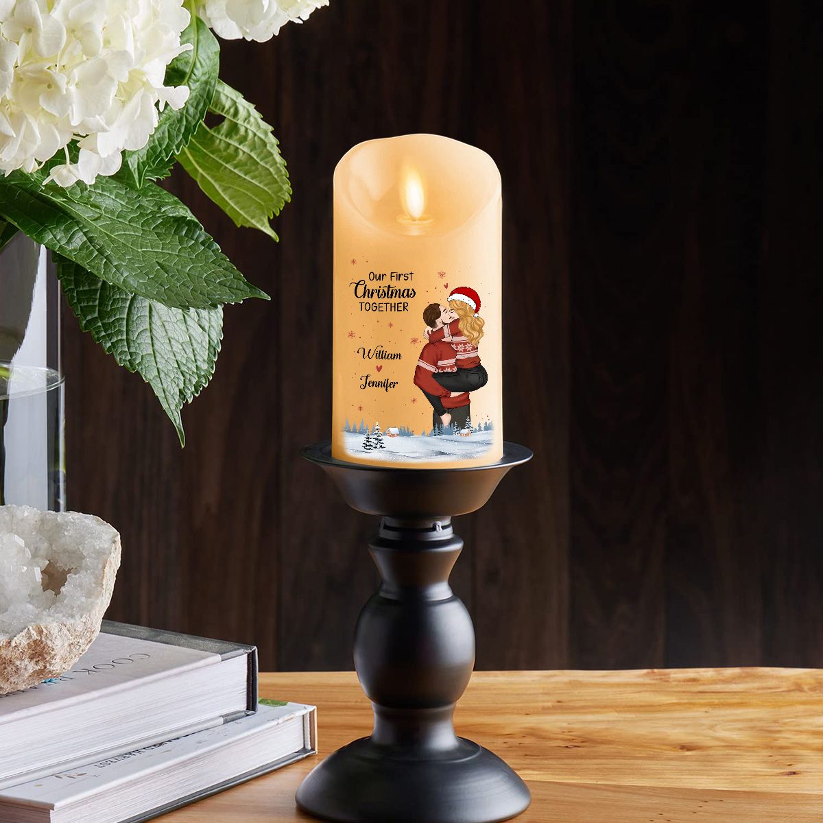 Our First Christmas Together personalized LED candle