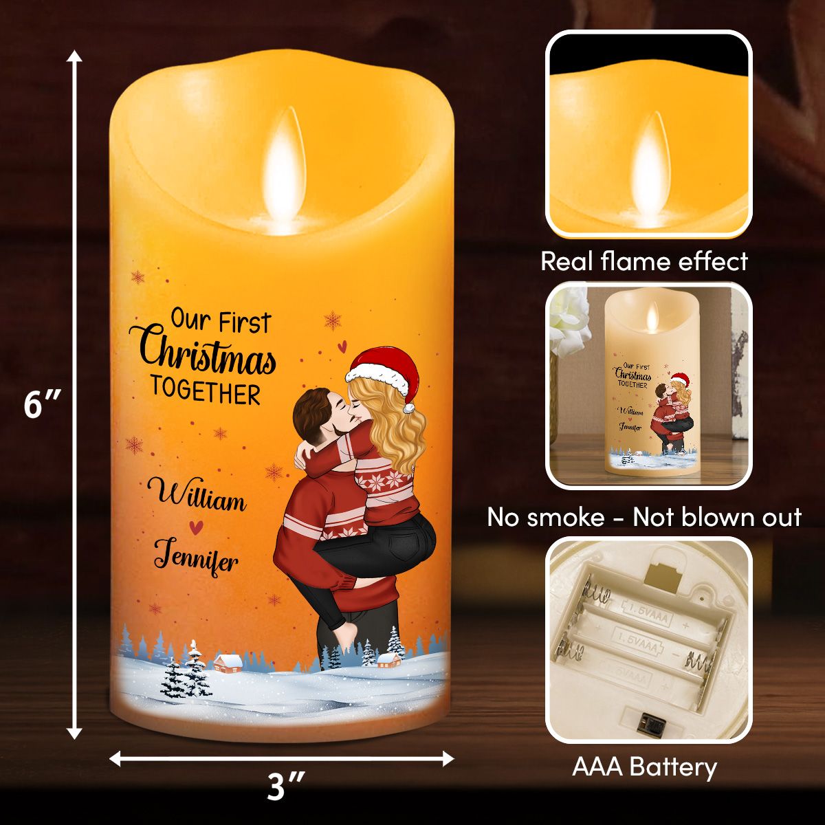 Our First Christmas Together personalized LED candle