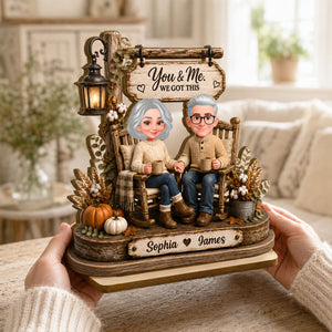 Husband Wife Sitting on Rocking Chair - Personalized 2-Layered Wooden Plaque
