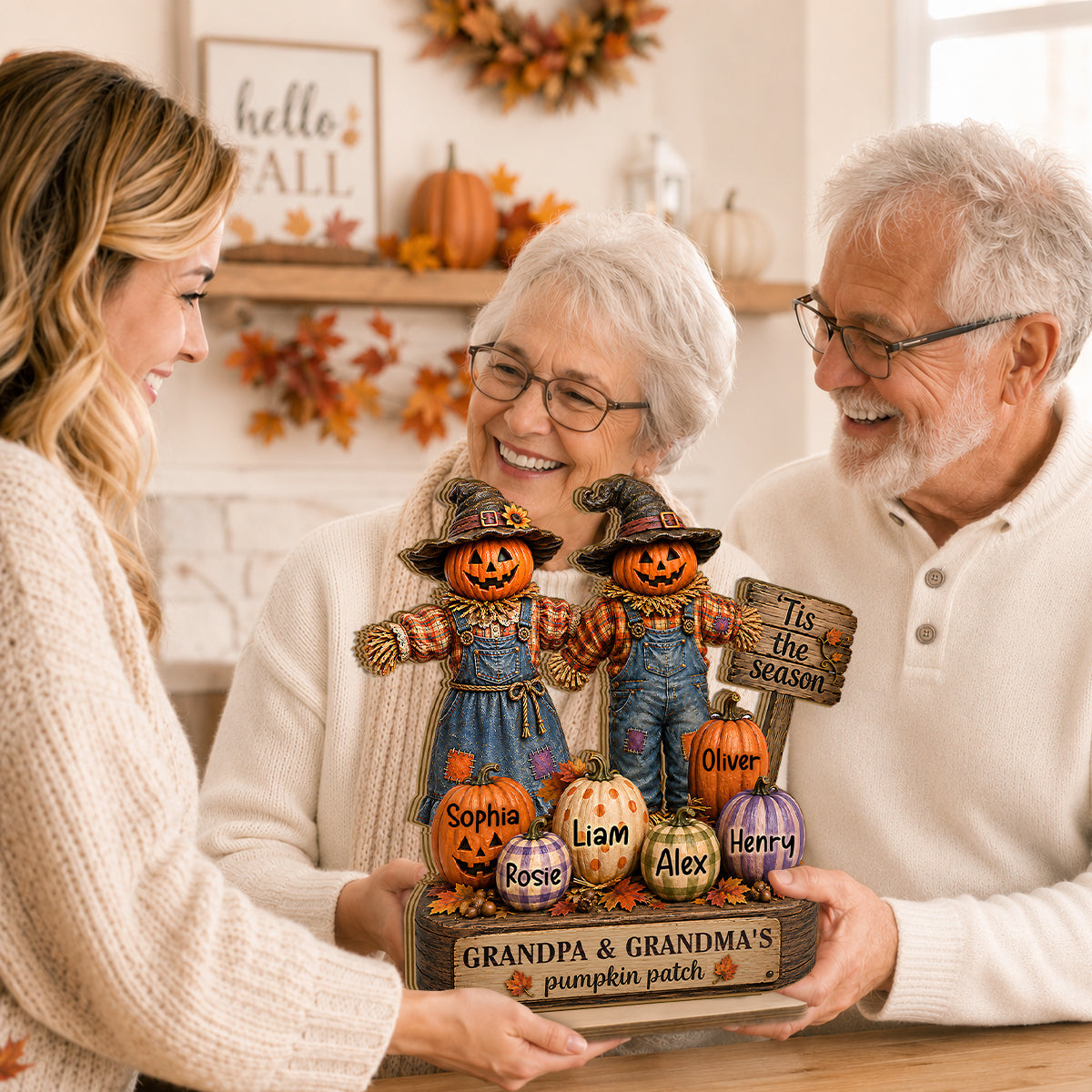 Grandma Grandpa's Pumpkin Patch Scarecrow - Personalized 2-Layered Wooden Plaque - Halloween Fall Decor for Her
