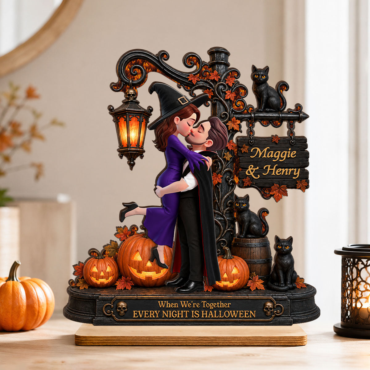 Till Death Do Us Part Kissing Couple - Personalized 2-Layered Wooden Plaque - Halloween Fall Decor for Her